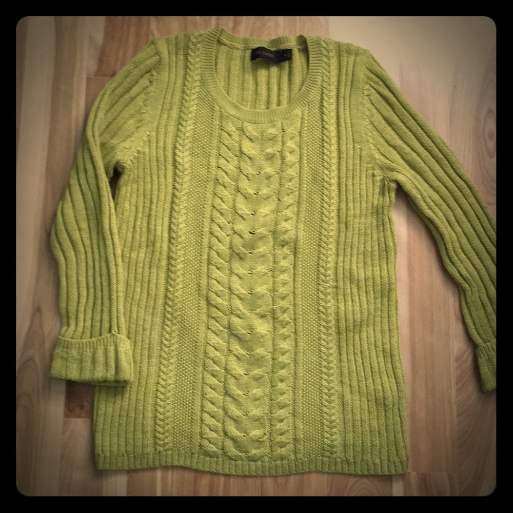 Thin yellow green cable sweater